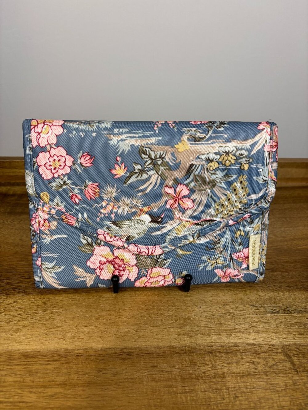 Bagsmart Light Blue Floral Nylon Foldable Travel Jewelry Bag Case